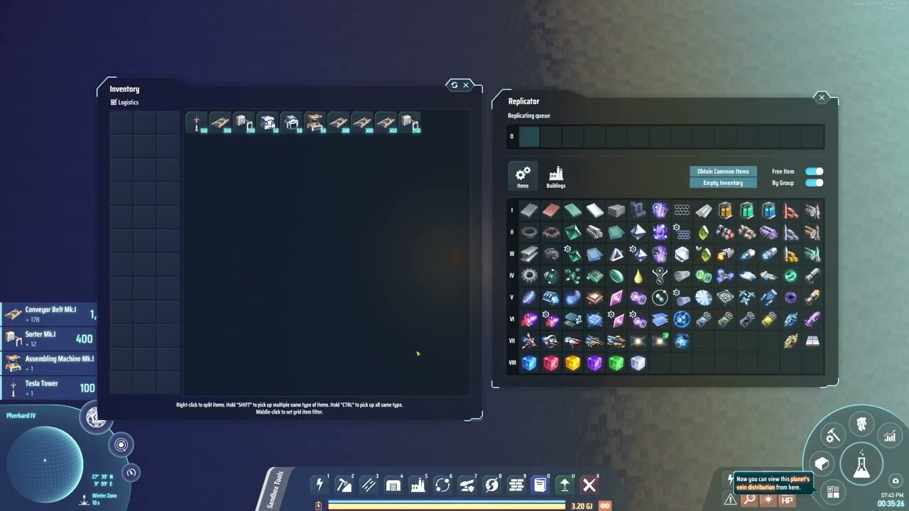 Dyson Sphere Program - Sandbox - Tiled Blueprints, Belt and Sorters Mall