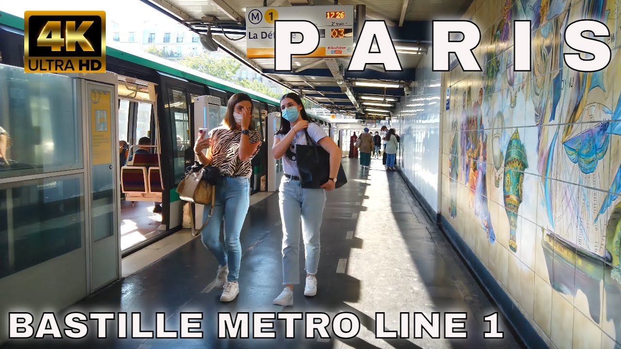 【4K】🇫🇷Paris Metro RATP Line 1 - Bastille Train Station