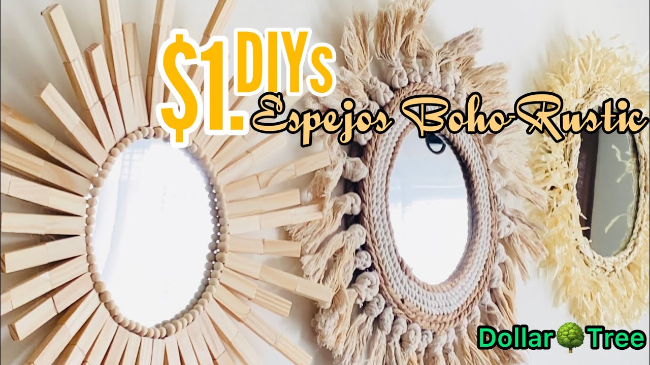 DOLLAR TREE 🌳 DIYs / 3 ESPEJOS DECORATIVOS RÚSTICOS-Boho para la sala y comedor / $1. DIYs Decor 🏠