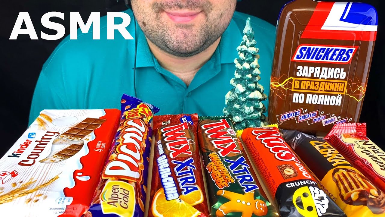 ASMR Chocolate Candy Bars Mukbang (Eating Kinder, Snickers, Twix, Nuts & Other Chocolate)