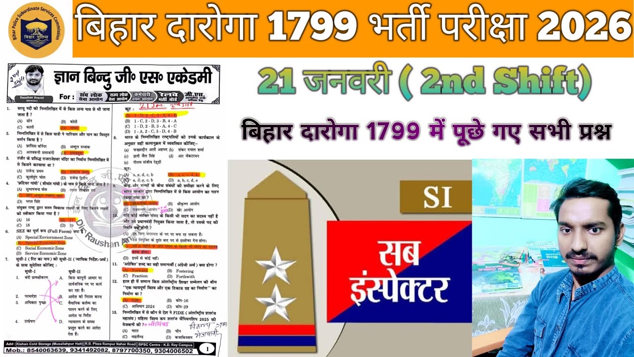 Bihar Daroga Exam Paper 21 Jan. 2026 (2nd shift)
