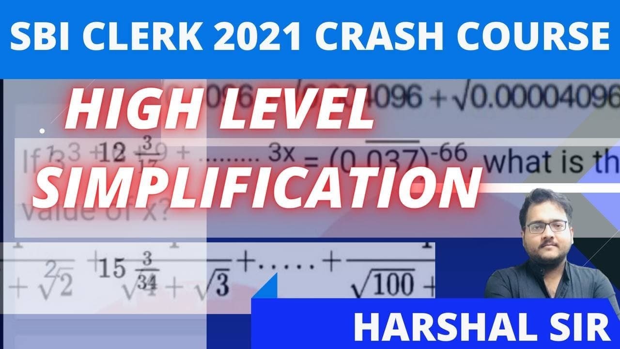SBI CLERK 2021 CRASH COURSE | HIGH LEVEL SIMPLIFICATION | SBI CLERK 2021 QUANT | HARSHAL SIR