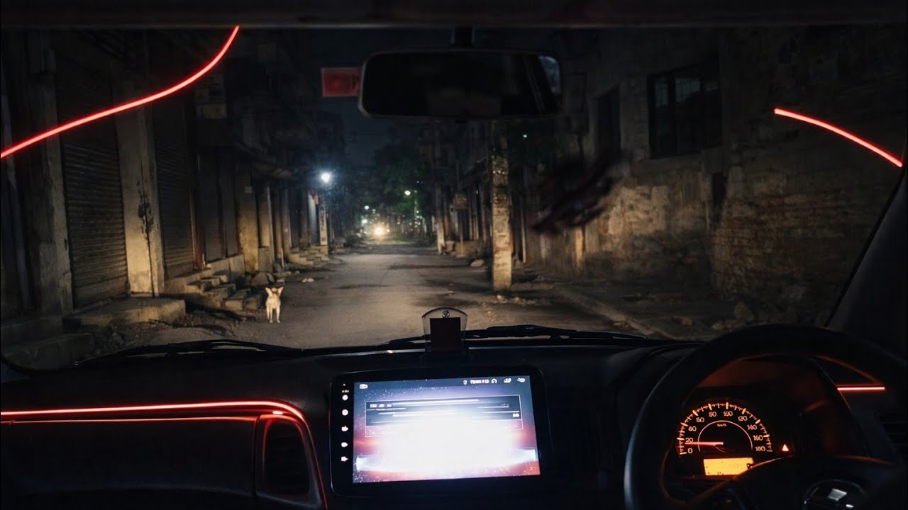 Driving Car In Night in Narrow Roads