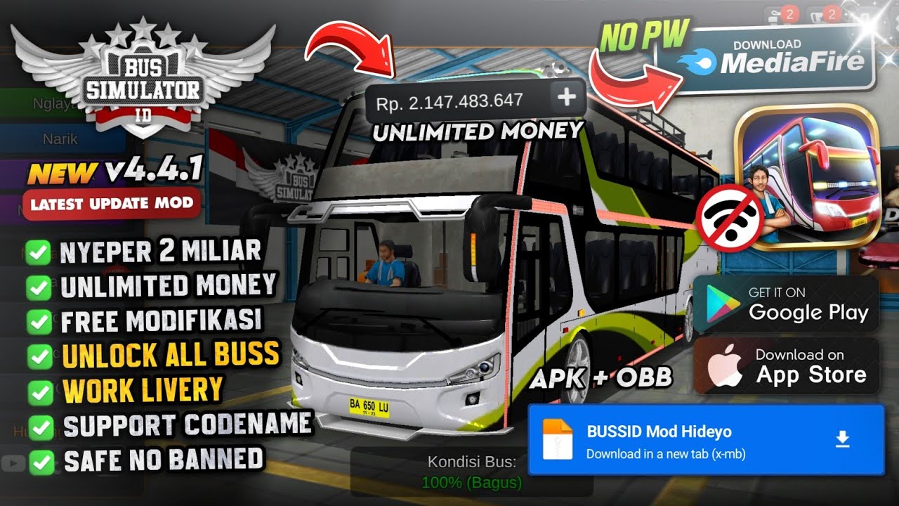 Bus Simulator Indonesia Mod Apk v4.4.1 Terbaru 2025 — неограниченные деньги и бесплатные покупки,...