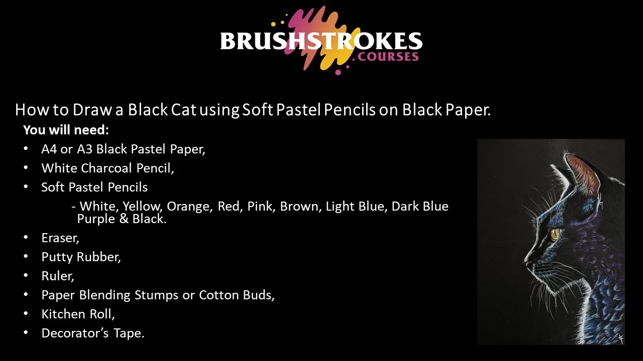 How to Draw a Black Cat using Soft Pastel Pencils on Black Paper.