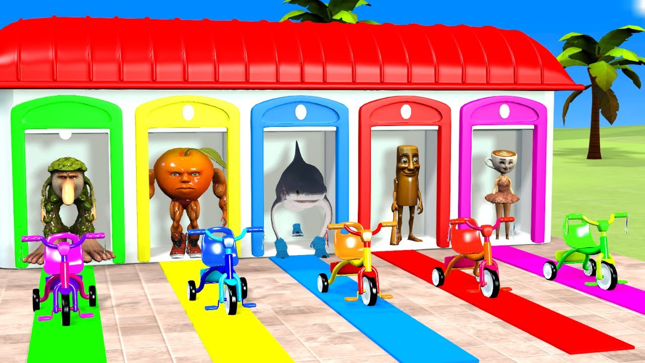 Long Slide Game With Cow Elephant Gorilla Hippopotamus Tiger - 3d Animal Game - Funny 3d Animals