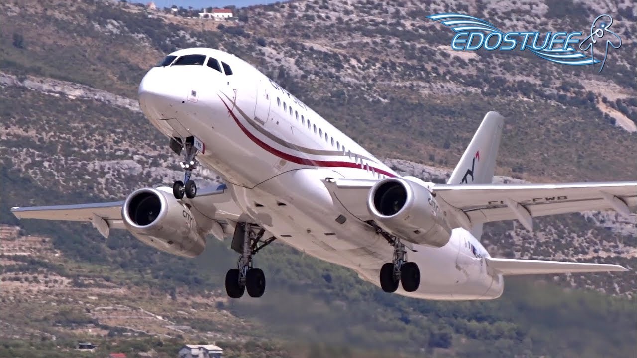 Close-up! Sukhoi Superjet SSJ-100 Takeoff - Split Airport LDSP/SPU