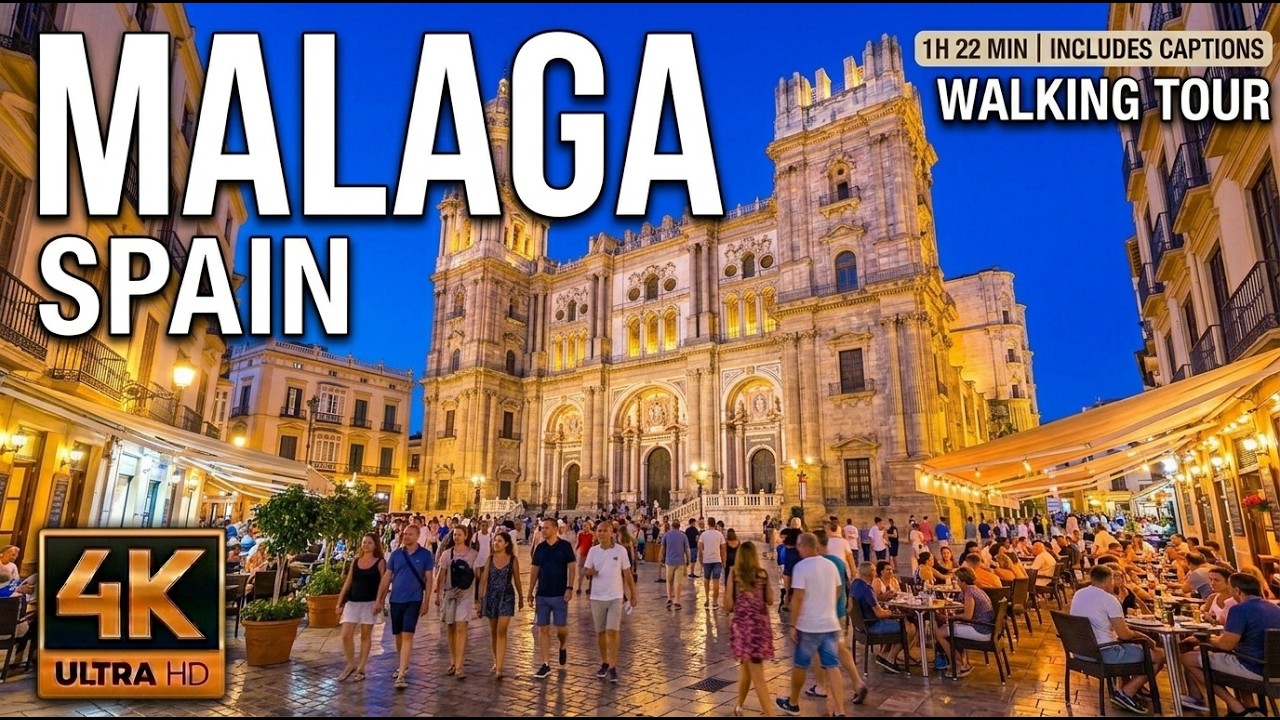 MALAGA, Spain 🇪🇸 Evening Walking Tour 4K - Amazing Lively Atmosphere After Sunset (With Captions)