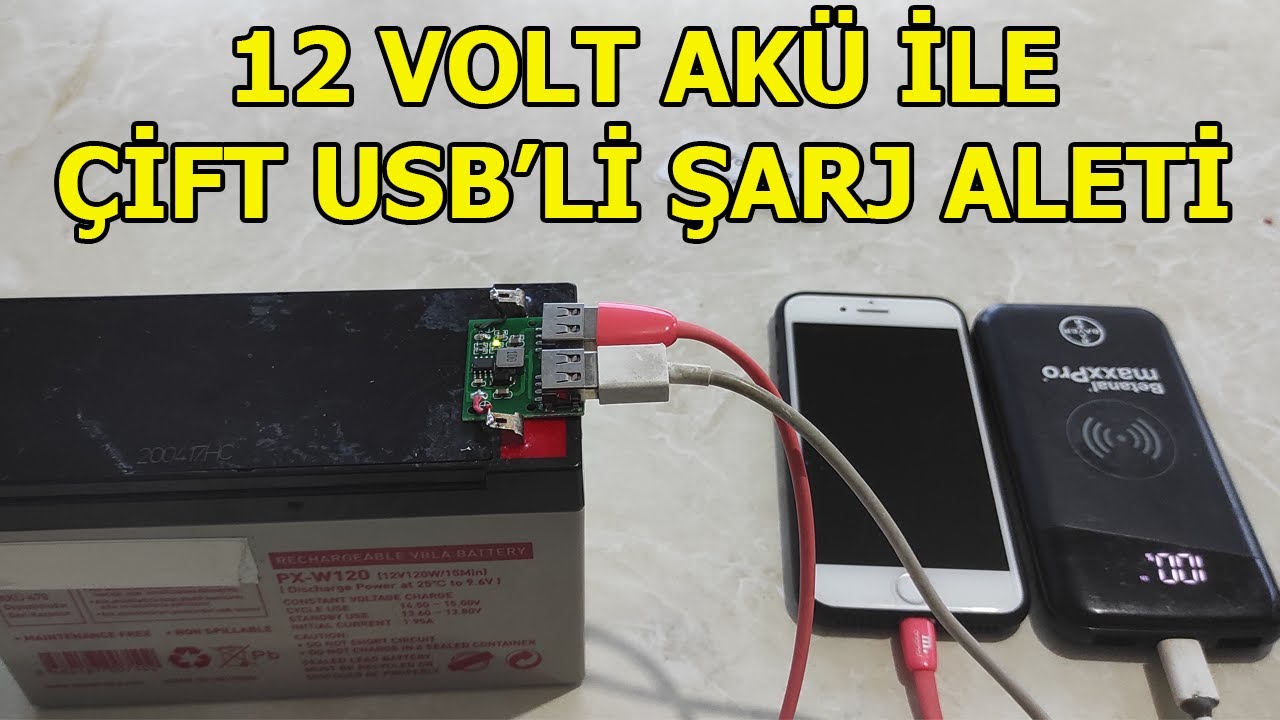 12 VOLT AKÜ İLE CEP TELEFONU ŞARJI, ÇİFT USB'Lİ TELEFON ŞARJ DEVRESİ