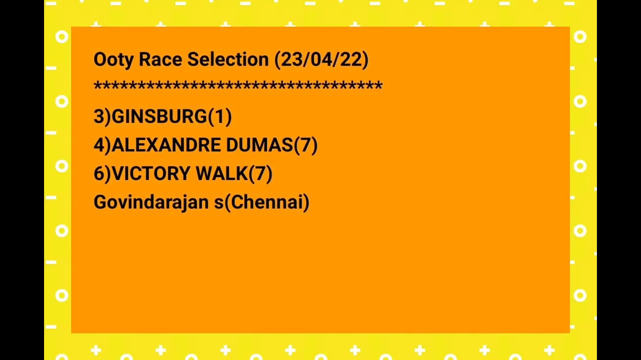 OOTY RACE SELECTION (23/04/22)@allindiaracechannel