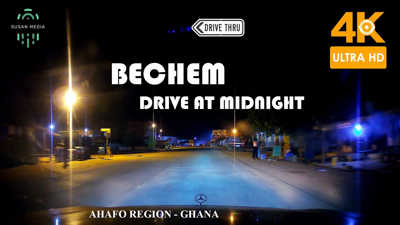 Bechem Road drive at Midnight Tano South in the Ahafo Region of Ghana 4K