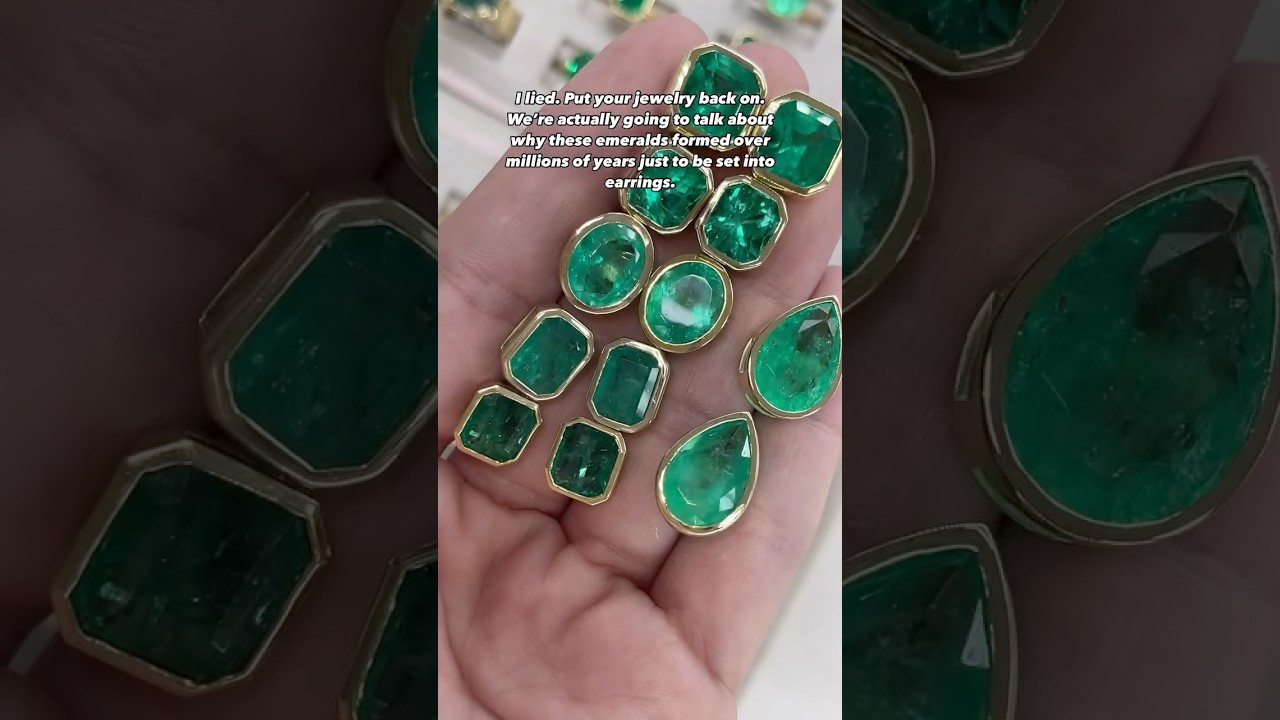 Why Matched Emerald EarringsAre Rare: big Emerald cut, pear, cushion, oval and square stud earrings