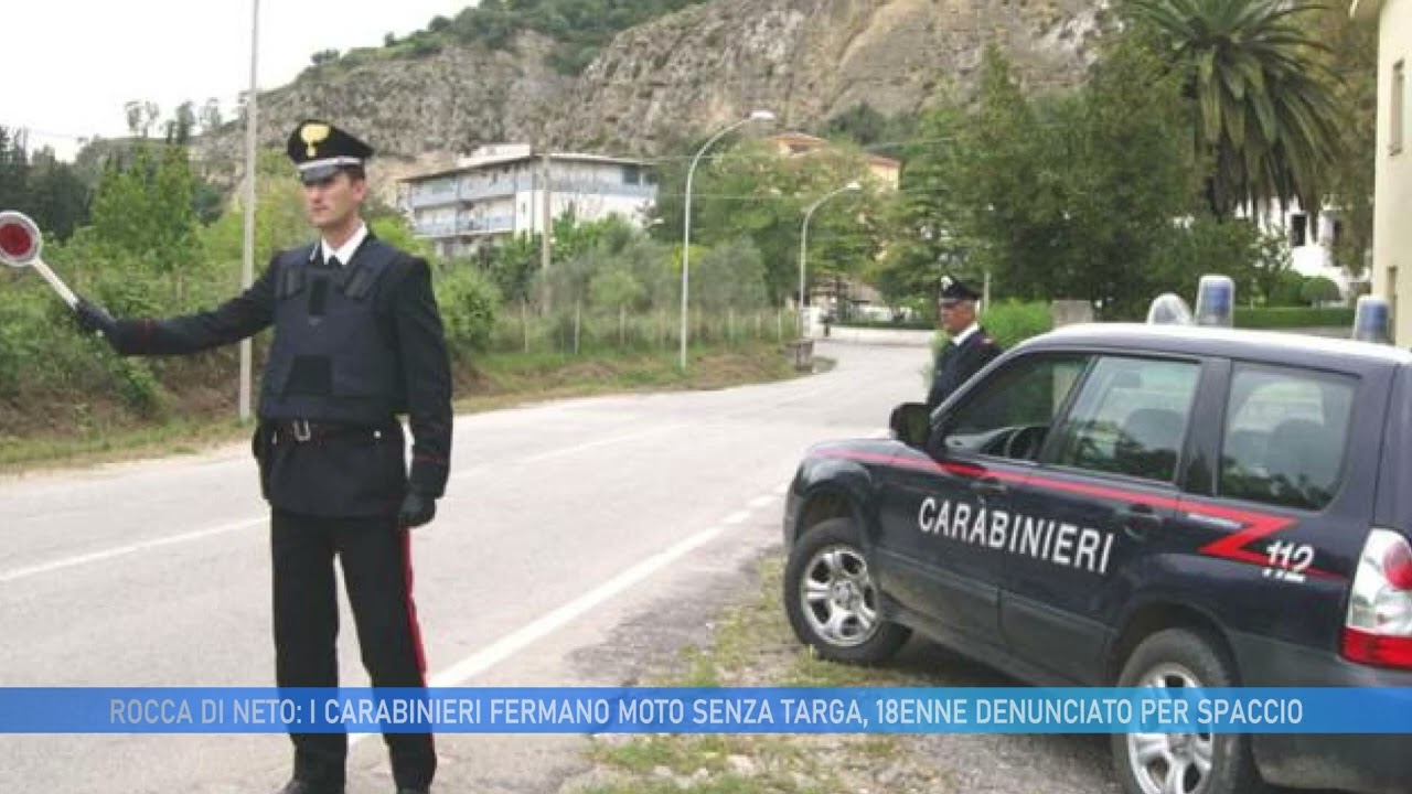 ROCCA DI NETO:  CARABINIERI FERMANO MOTO SENZA TARGA,  18ENNE DENUNCIATO PER SPACCIO