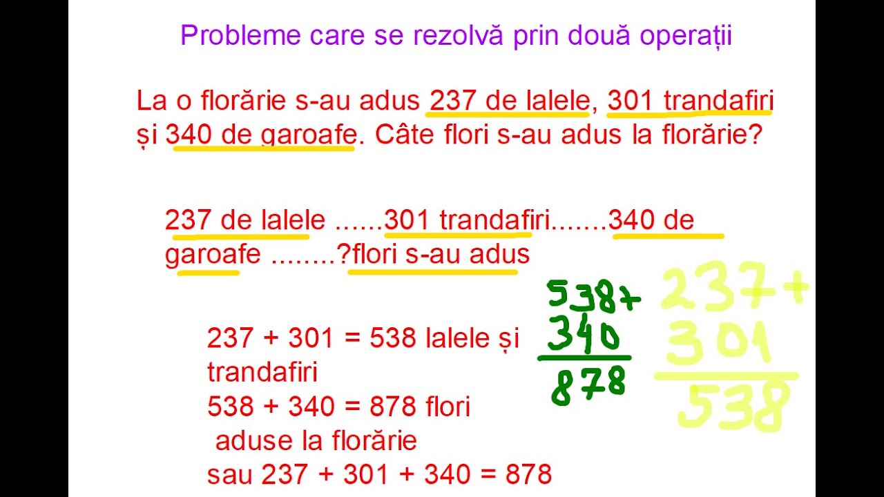 Probleme care se rezolva prin doua operatii (0-1000)