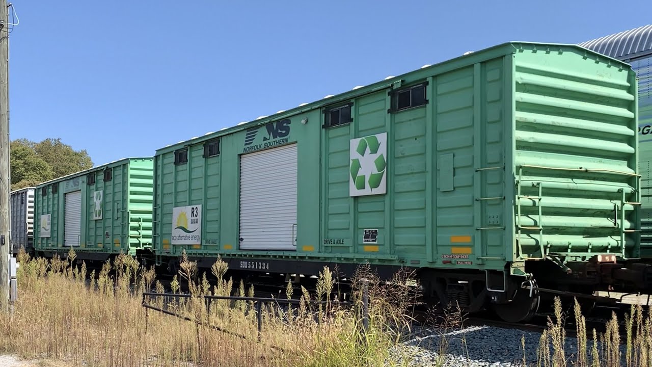 2 Trains Racing/Running Side By Side! RR Maintenance Of Way Equipment Galore & Caboose Leading Train
