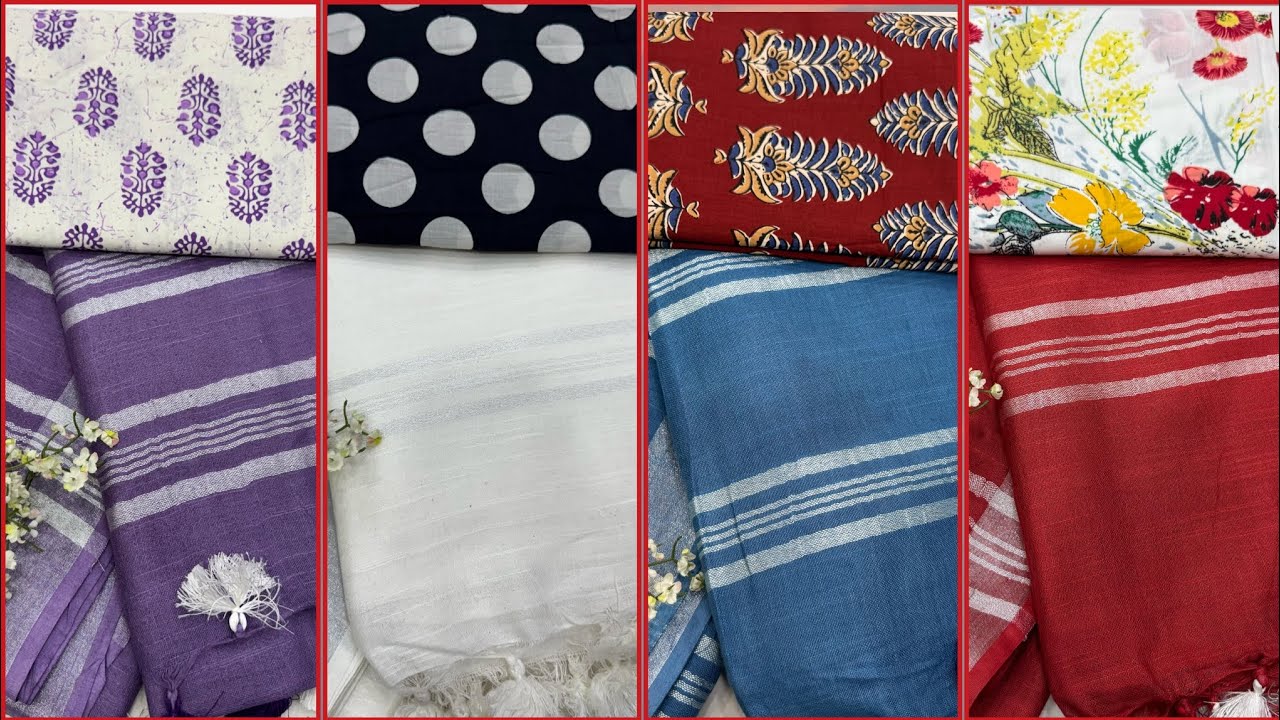 #handloom cotton #linen Saree With Printed Cotton Blouse | wholesale price
