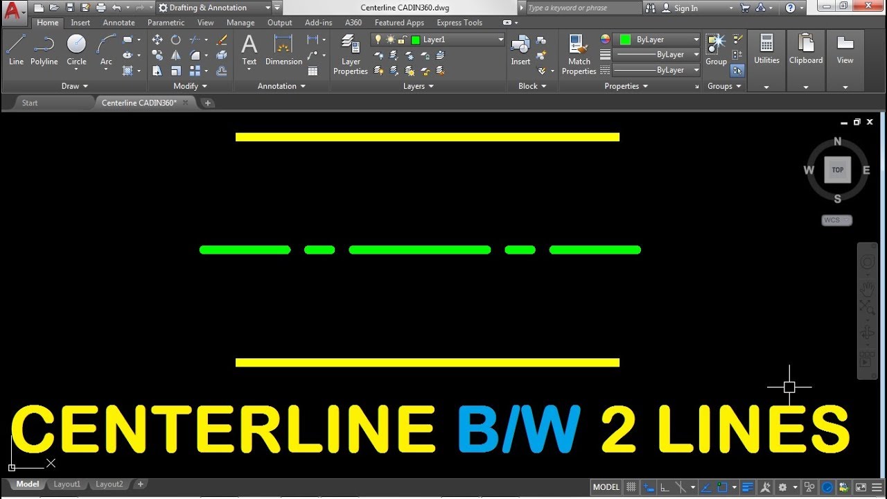 How to Draw a Centerline Between Two Lines in AUTOCAD 2018