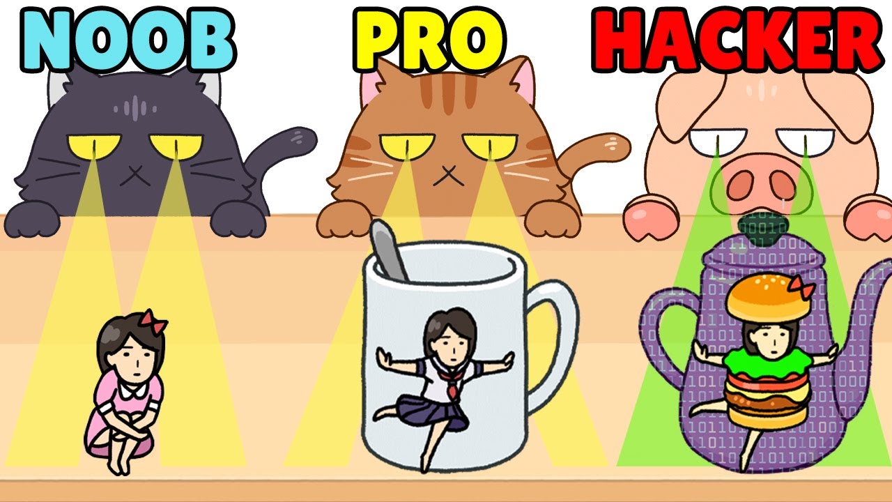 NOOB vs PRO vs HACKER in Hide and Seek: Cat Escape!