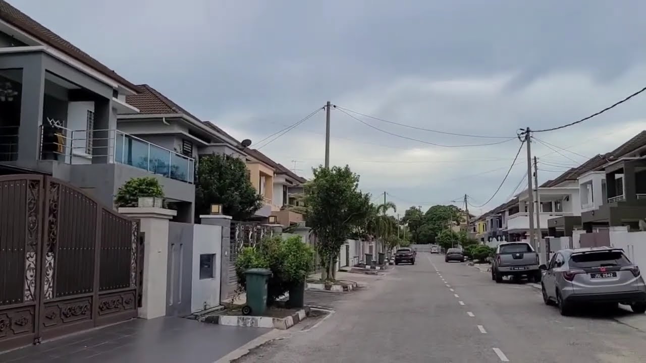Penang Malaysia Suburban Neighborhood Walk Through Upper Class Area Gated Cars Asian Life