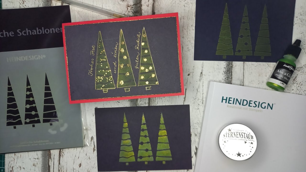 schnelle Weihnachtskarte mit Stencil und Distress Oxide und / oder Mica Gloss + Embossingpulver