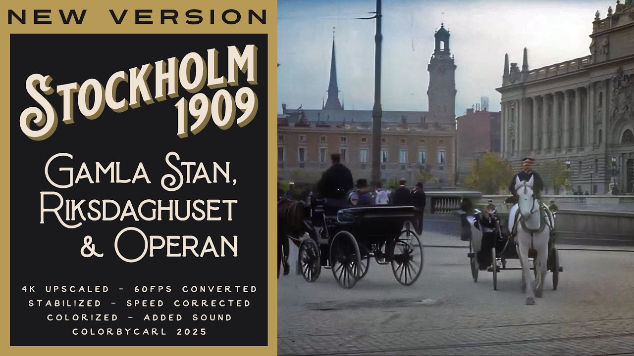 Stockholm 1909: Gamla Stan, Riksdagshuset & Operan - Revisited 4K 60fps