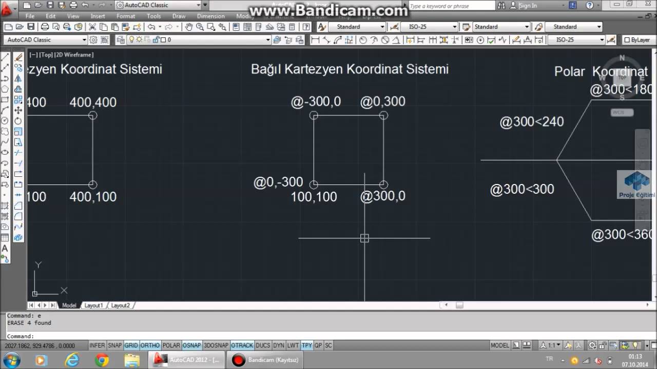 Proje Eğitimi - AutoCAD Ders 3   Koordinat Sistemleri Örnekler