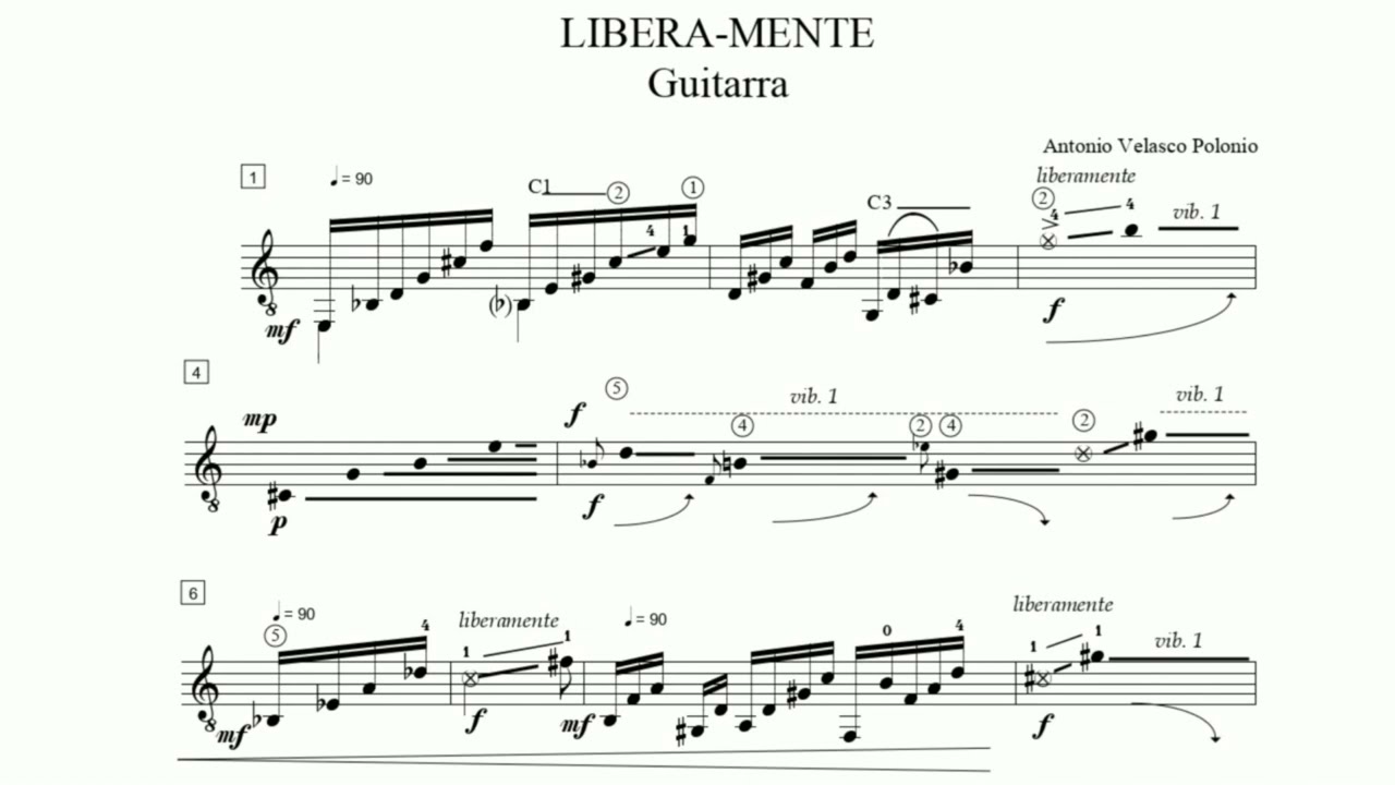 Antonio Velasco Polonio - Libera-mente for guitar - score  (Contemporary Classical Guitar)