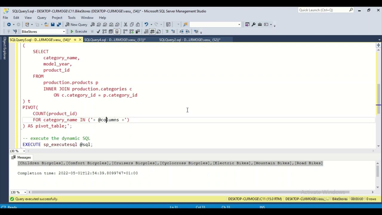 Dynamic pivot in SQL example