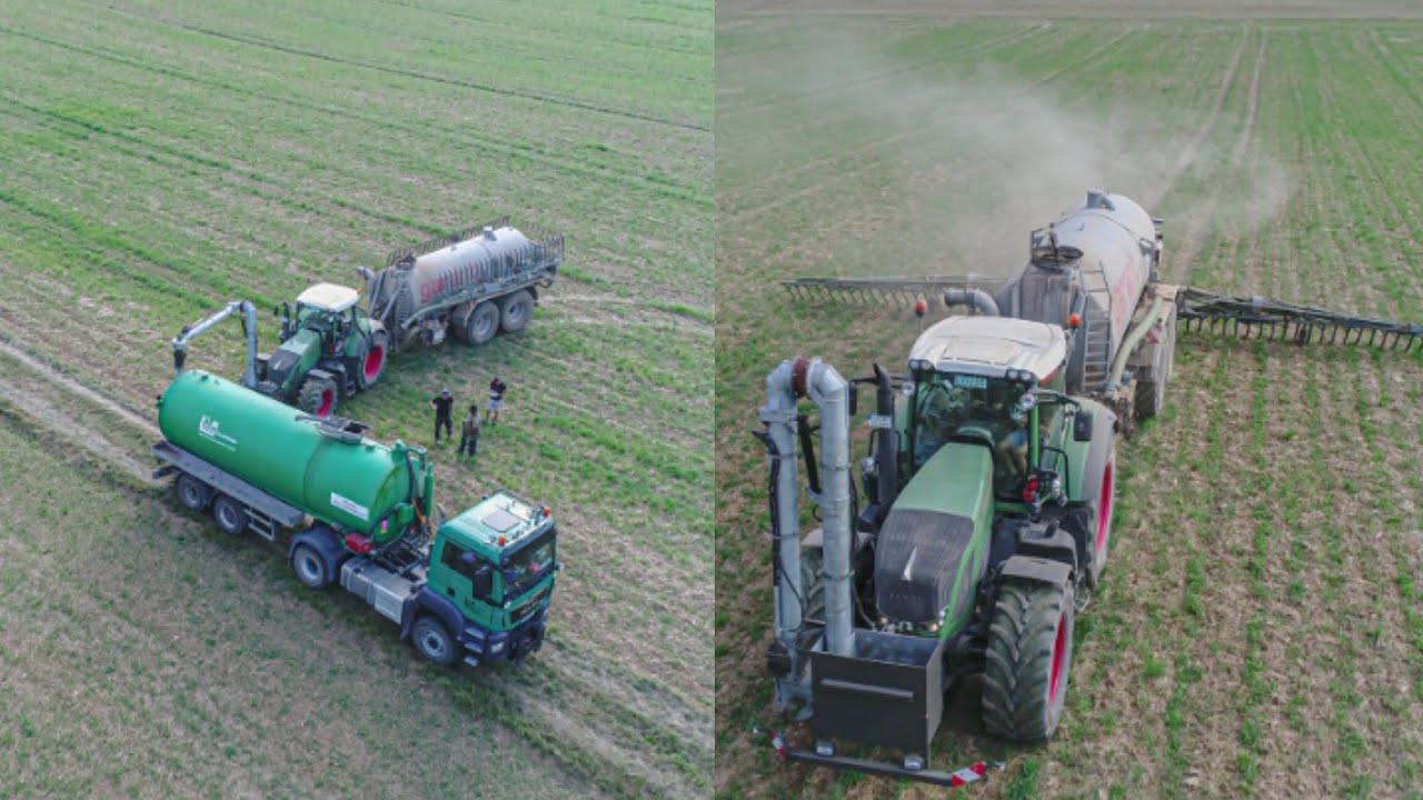 Gülle fahren mit 4 Zubringern + Saugarm & Fendt vario 927|Man,Fendt|Agrar videos