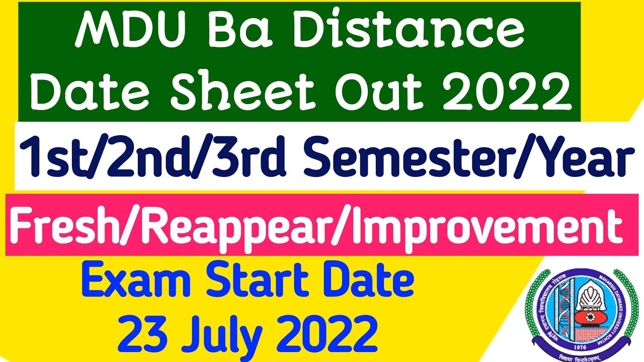 Mdu Ba Distance 1st & 3rd semester Datesheet out 2022 | Mdu ba distance 1st & 2nd year datesheet out