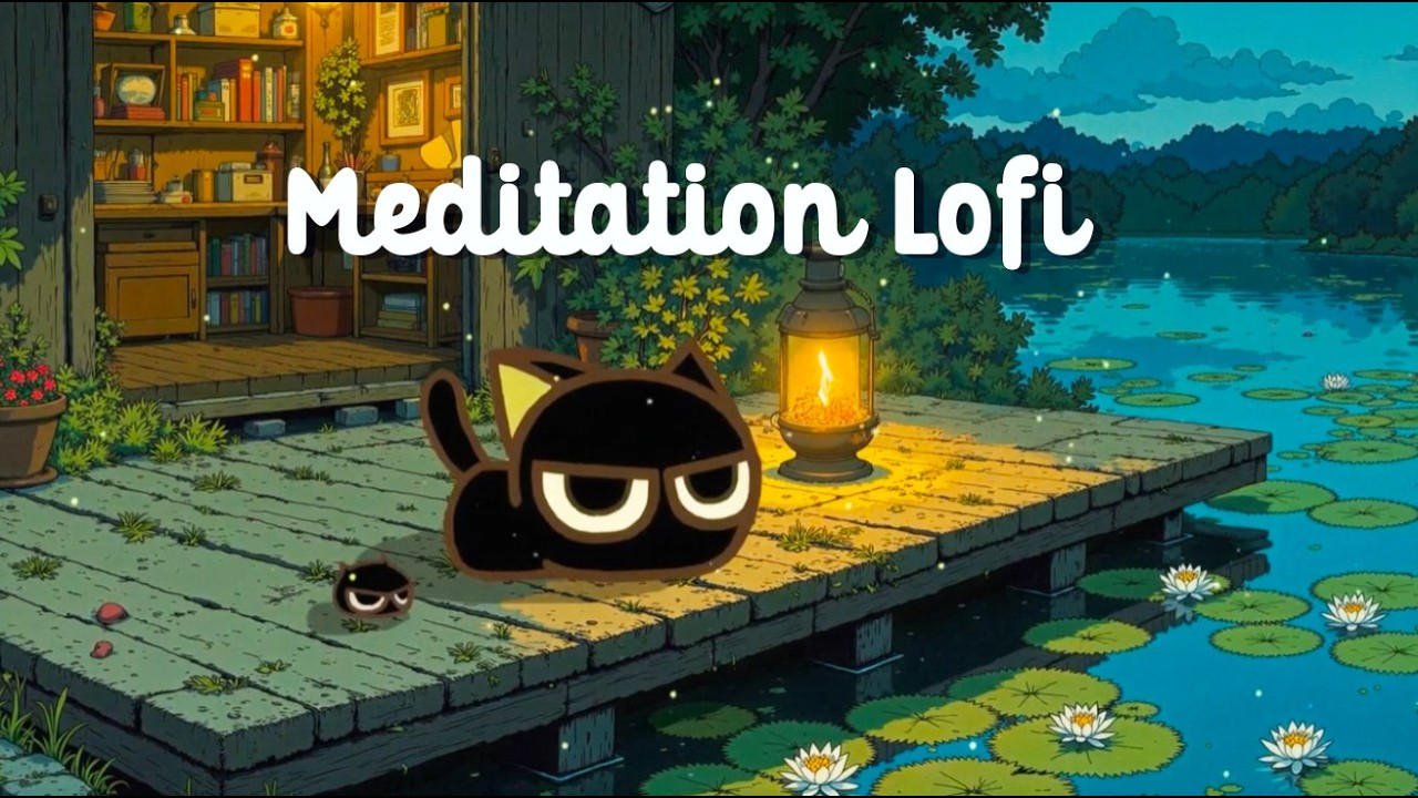Zen Lake Meditation Lofi Cat 🐱 Calm Music for Mindfulness & Inner Peace | Lofi With Black Cat
