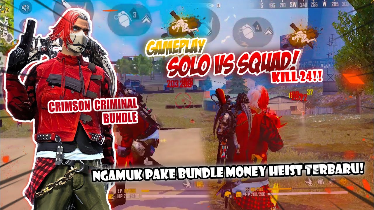 SOLO VS SQUAD PAKE BUNDLE MONEY HEIST TOTAL 24 KILL!!!