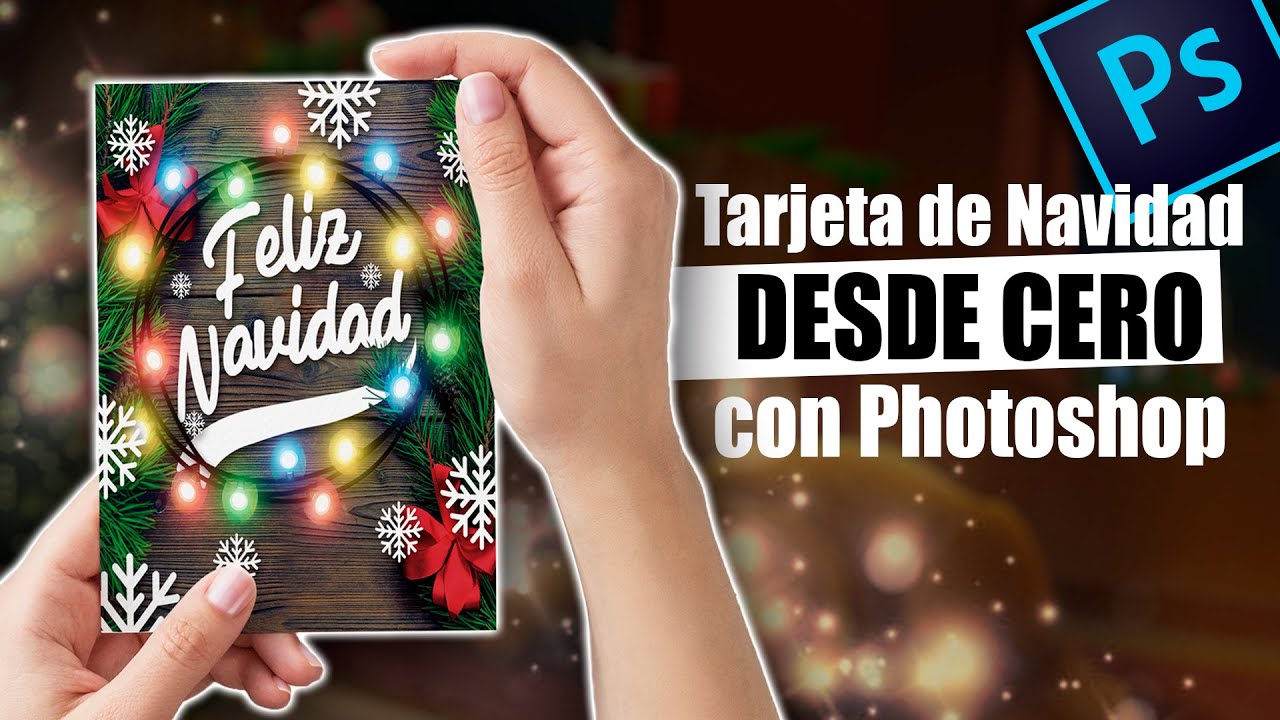 Como hacer una tarjeta de navidad en Photoshop plantilla editable PSD crear navideña