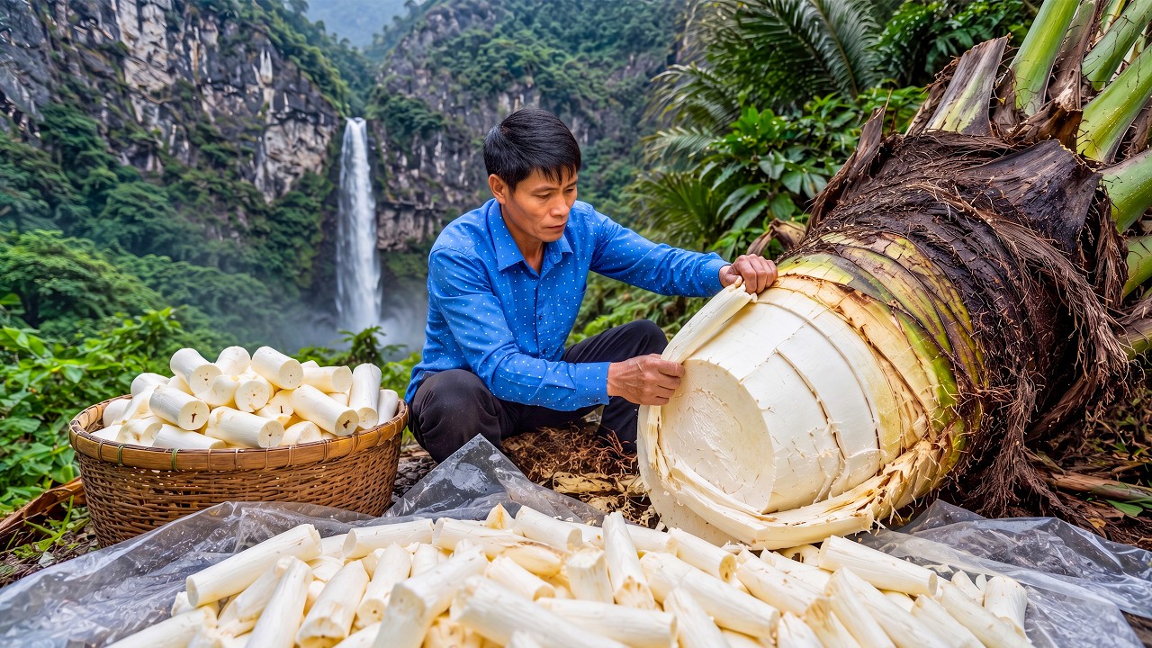 Harvesting 1200+KG of Palm Core and Taking Them to the Village Market for Sale