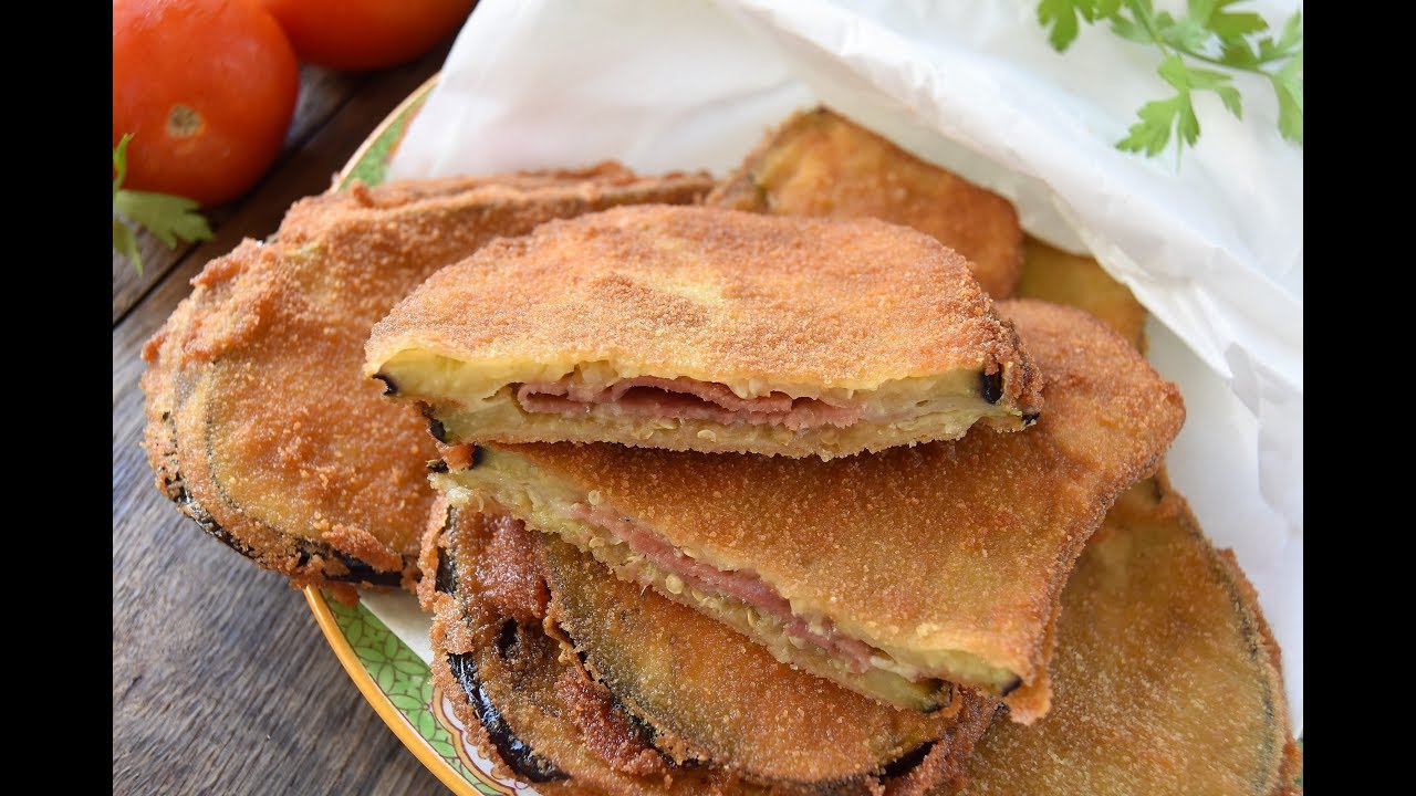 San Jacobos de berenjena y jamón serrano o bocadillos fritos de berenjena y jamón