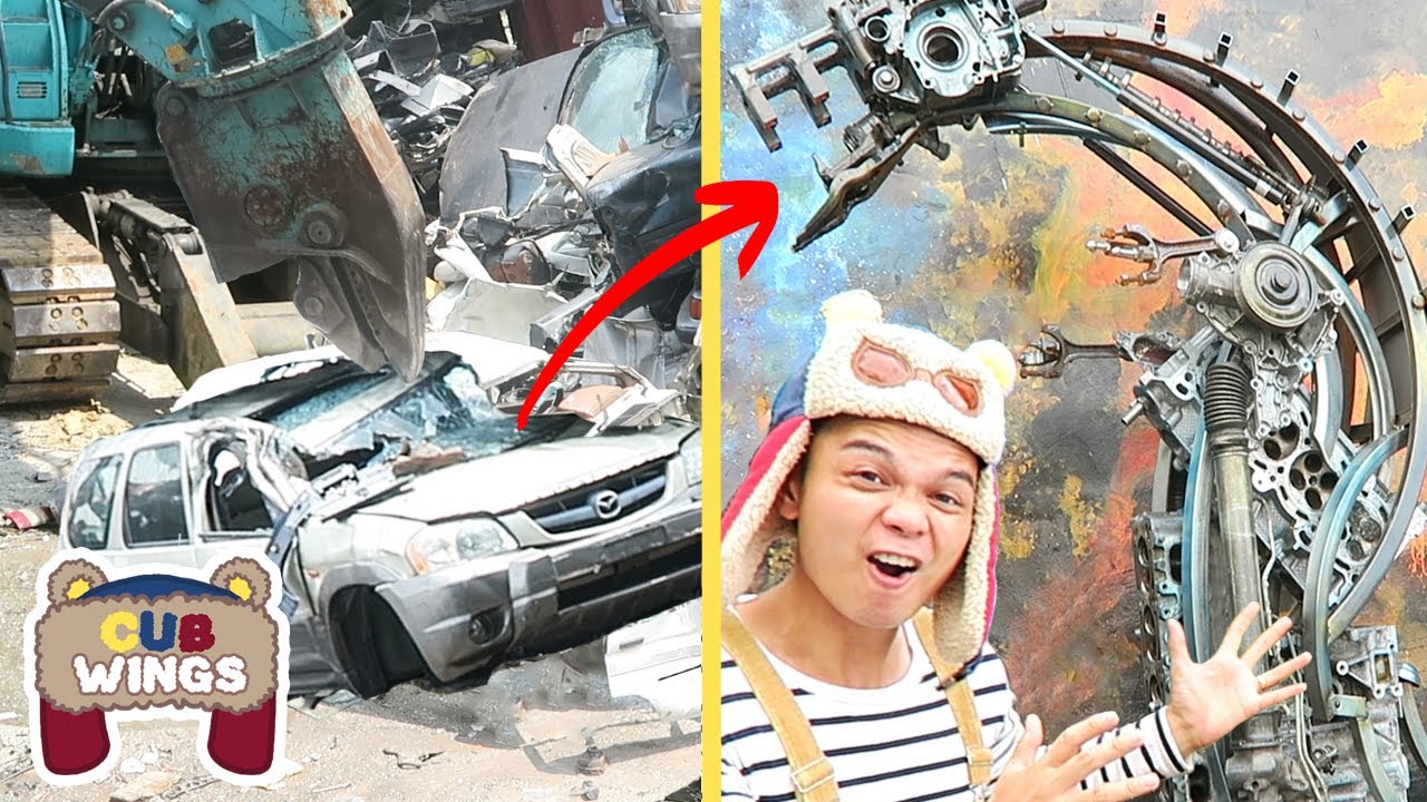 Car Dismantling Machine at Car Scrap Yard | Car Recycled Art From Car Recycled Materials | Cub Wings