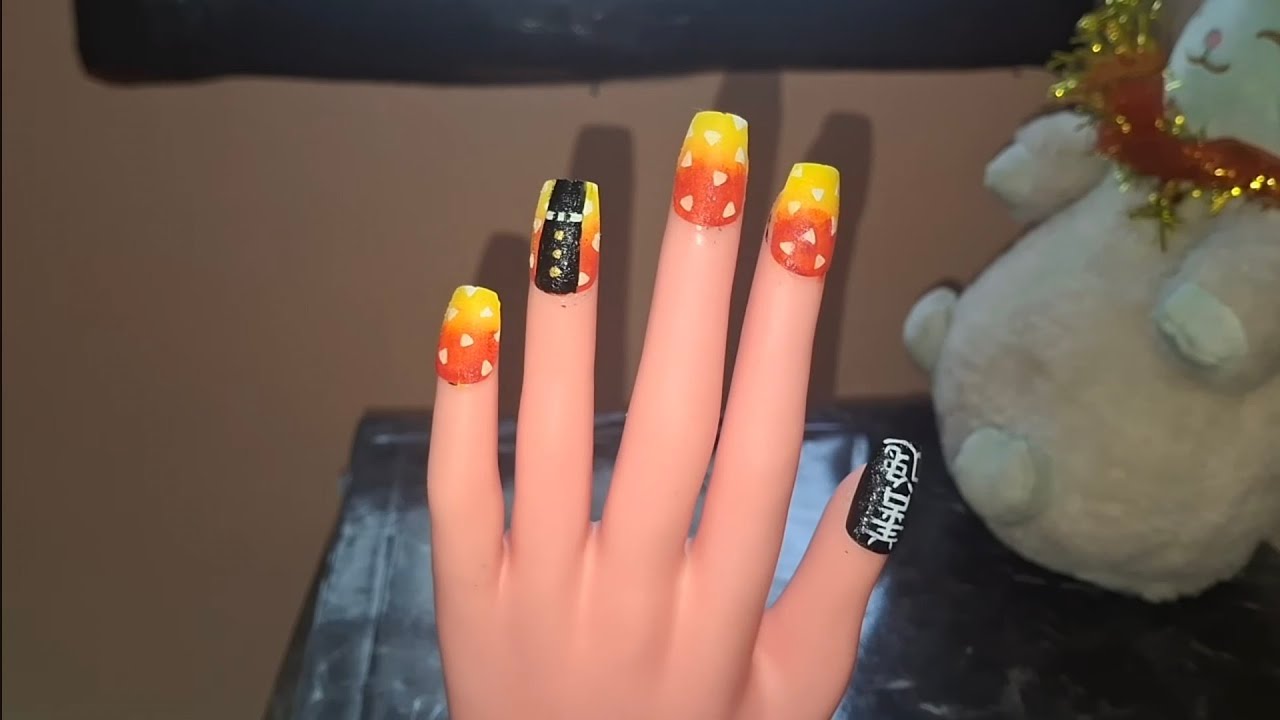 Demon slayer inspired nails at home #naildesign #nails #demonslayer #zenitsu #diy #creative