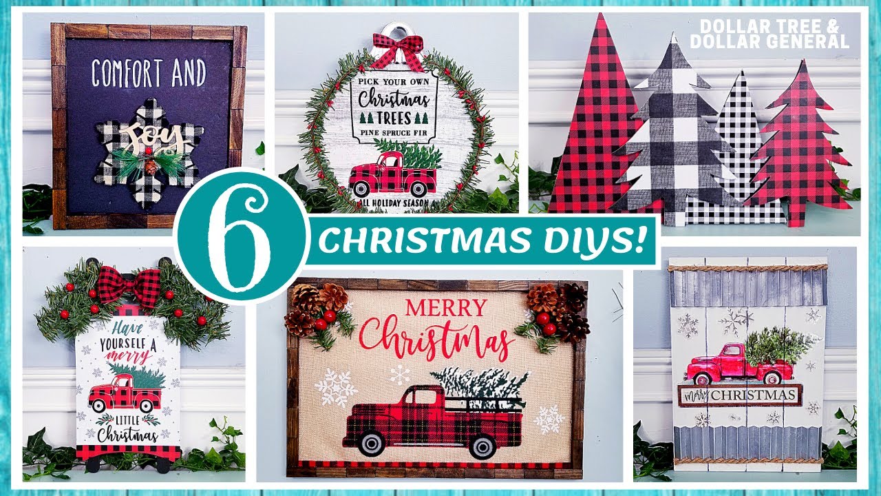 DOLLAR TREE CHRISTMAS DIY | 6 NEW Home Decor Crafts | DOLLAR GENERAL DIY | Red Truck & Buffalo Check
