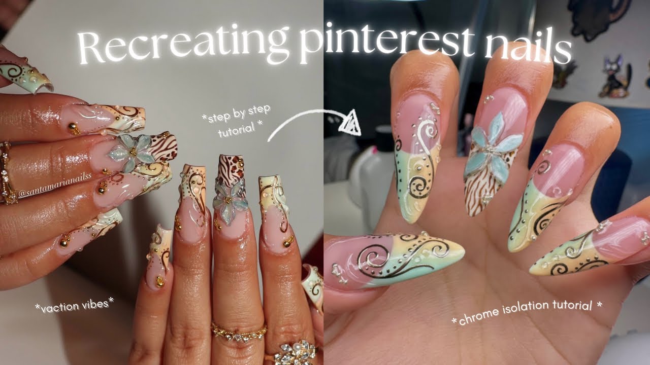 RECREATING NAILS FROM PINTEREST ☀️| affordable products, airbrushing tutorial, 3d flowers, asmr 