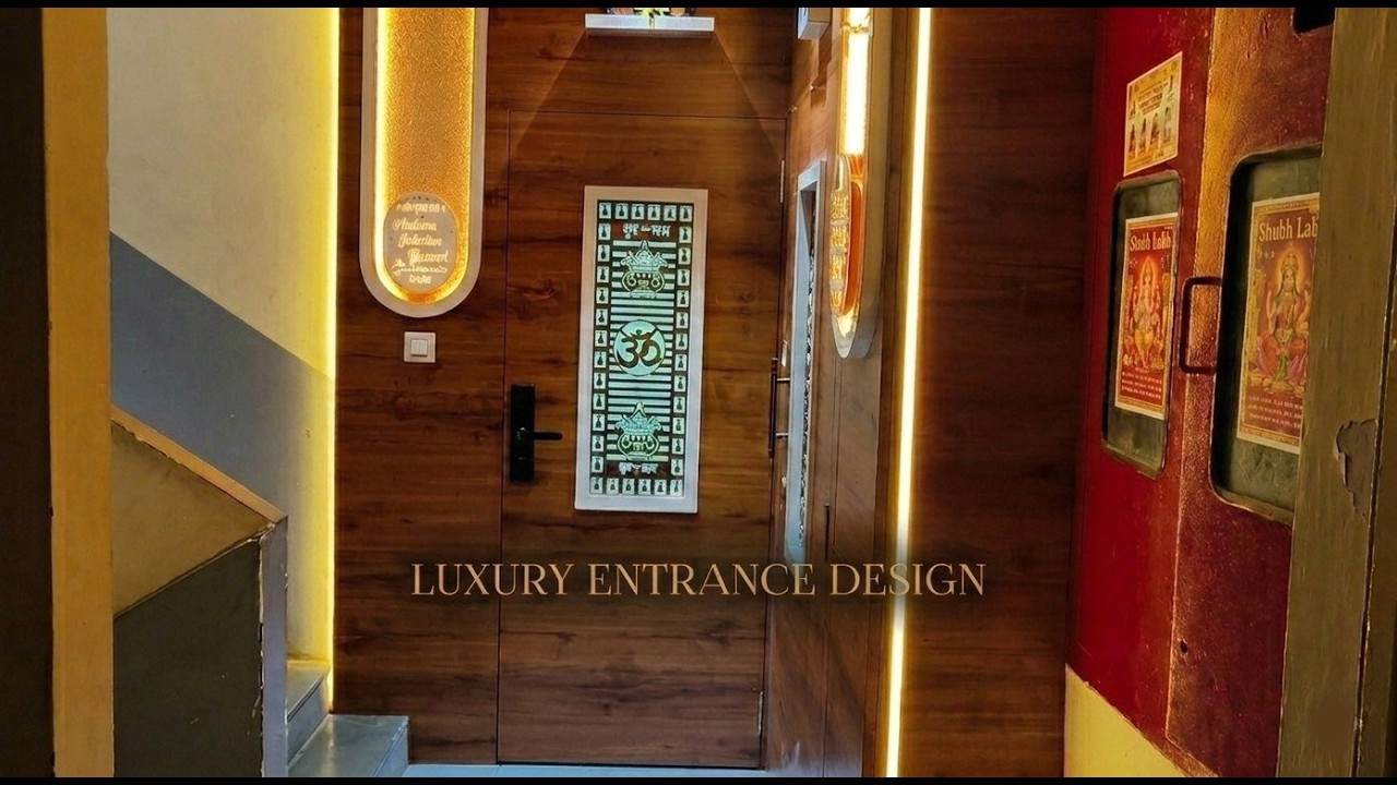 Modern Luxury Entrance Interior Design | Warm LED Wooden Panel | Kharghar, Navi Mumbai