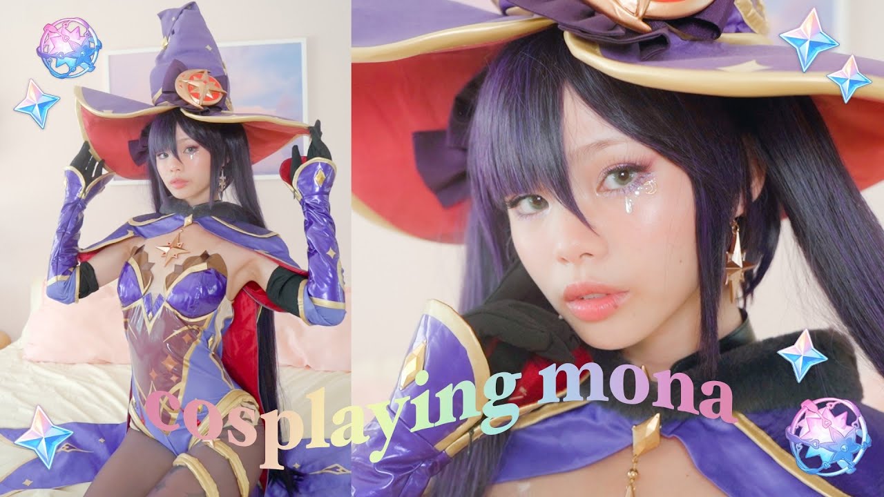 GRWM cosplaying mona from genshin impact & having a water gun fight lol ⭐️💦