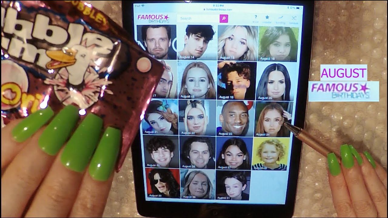 ASMR Extreme Gum Chewing | Famous Birthdays on Ipad - August | Whispers & Tapping