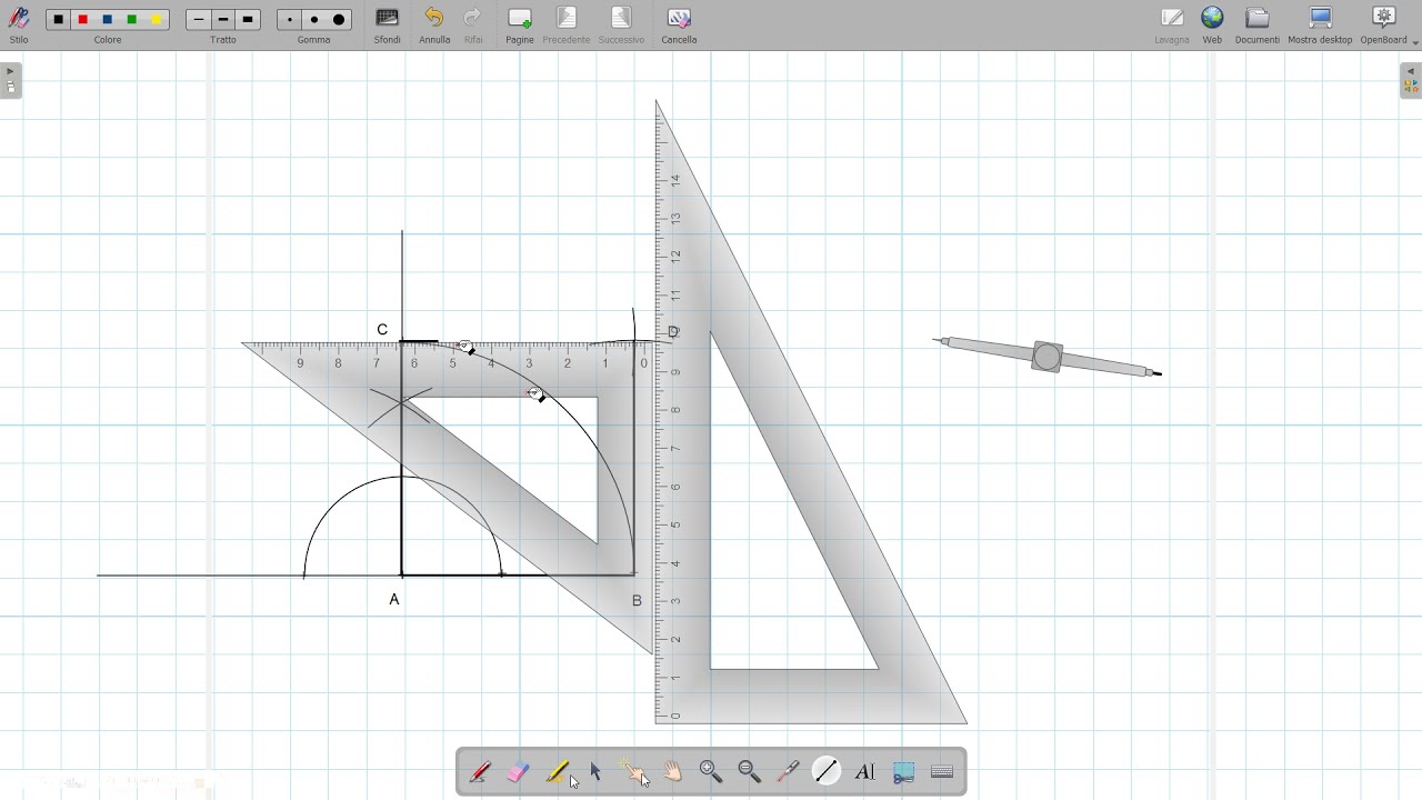 Costruzione geometrica di un quadrato (dato un lato).