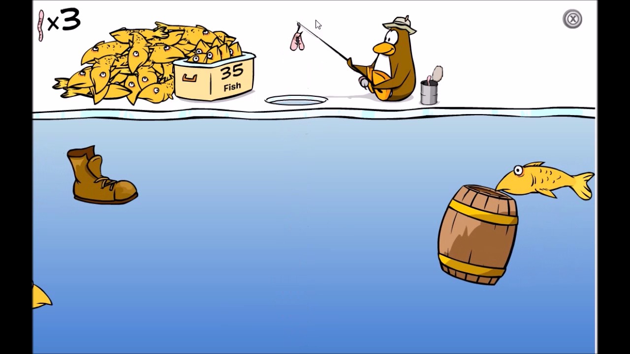 Club Penguin Ice Fishing Gameplay
