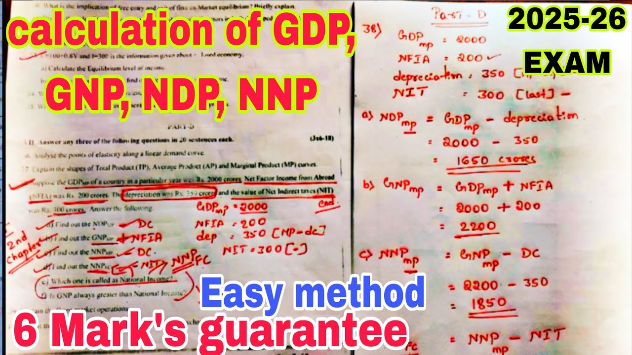 2nd PUC ECONOMICS 🔥 calculation of GDP, GNP, NDP, NNP VERY EASY METHOD 6 MARK'S guarantee 2025-26
