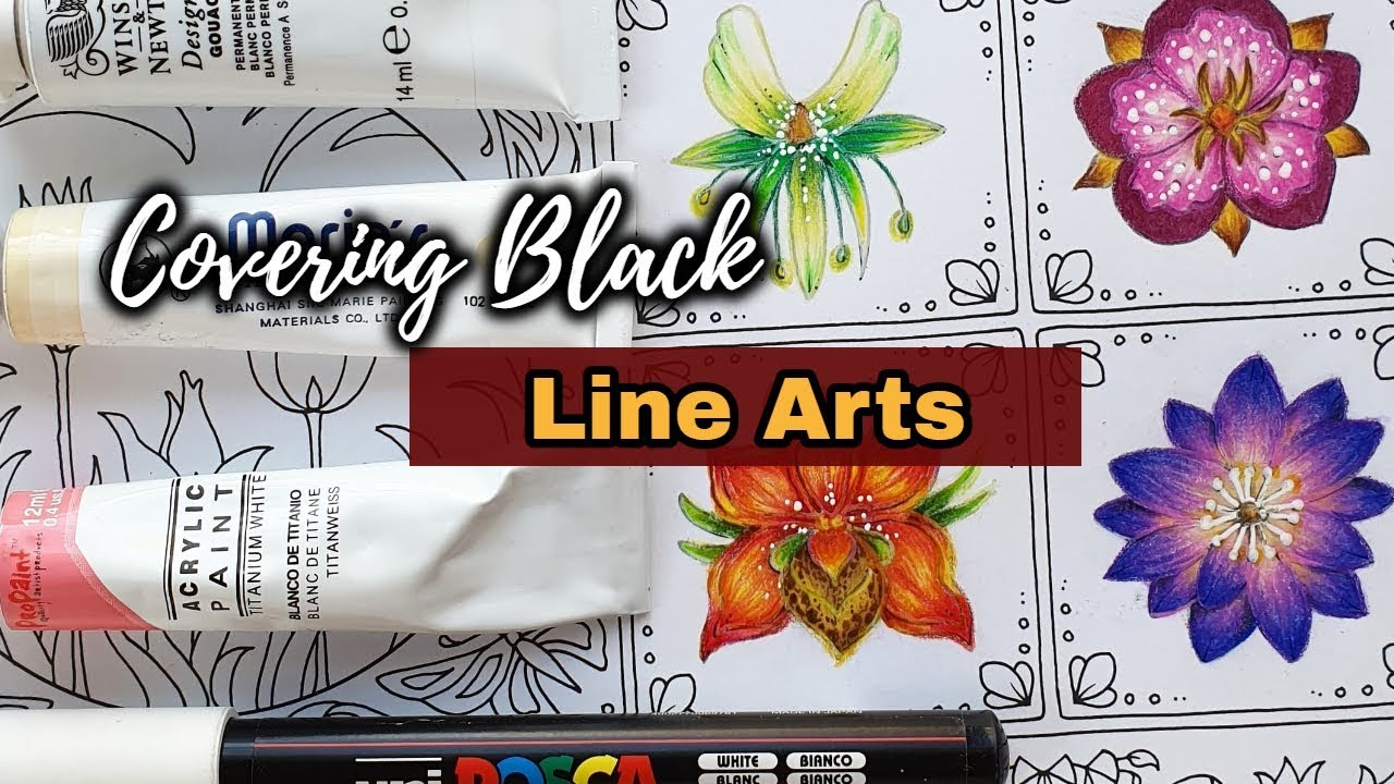 how to cover black lineart in colouring book with gouache ✨🎨