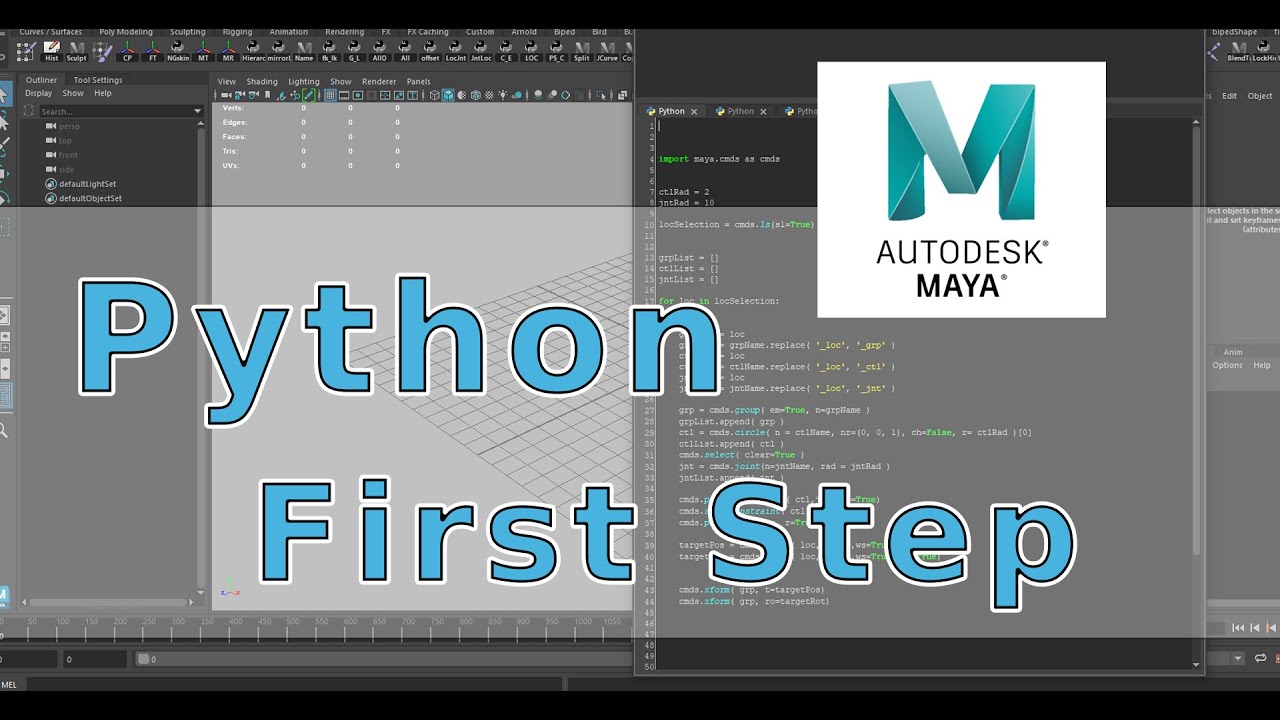 Python Script First Step - Autodesk Maya Tutorial for beginners