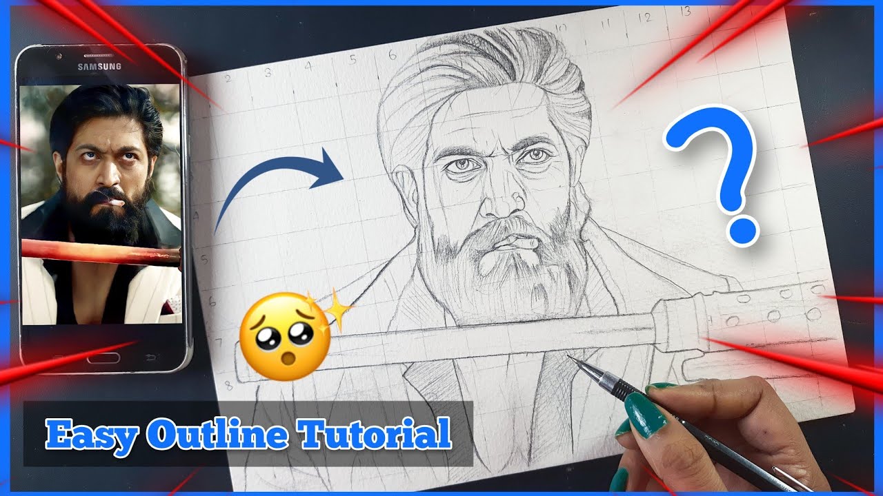 KGF Chapter 2🔥 Yash Drawing | Outline Tutorial | KGF 2 Drawing , How to Draw ?
