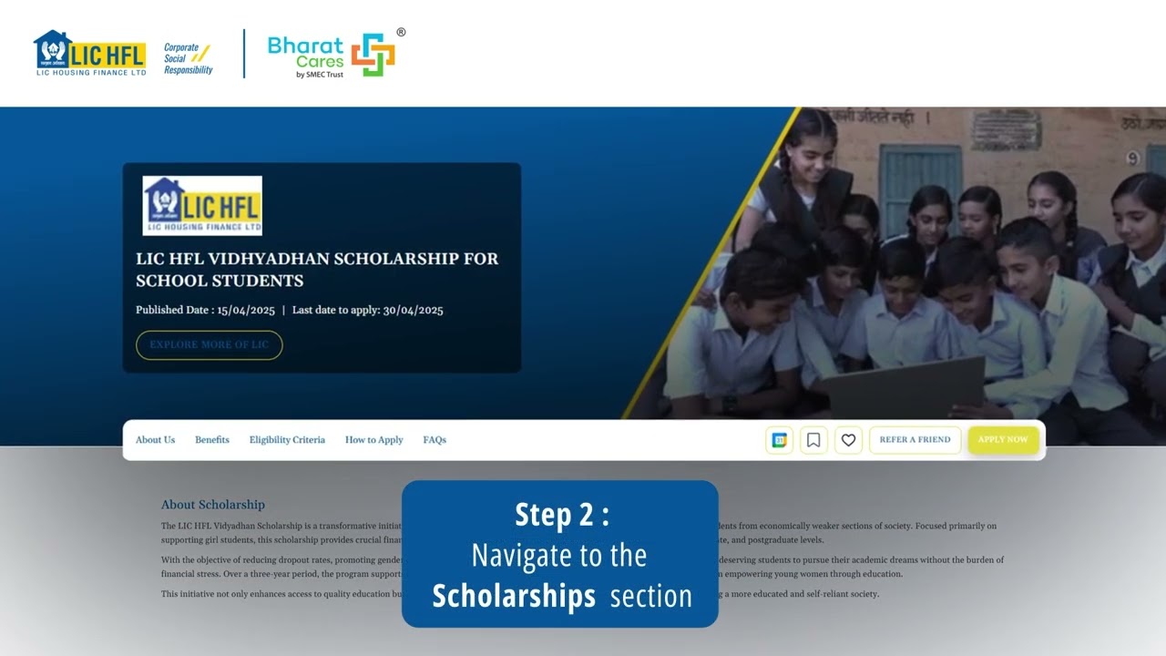 LIC HFL Vidyadhan Scholarship 2025 | How to Apply to the Scholarship | ScholarsBox | BharatCares