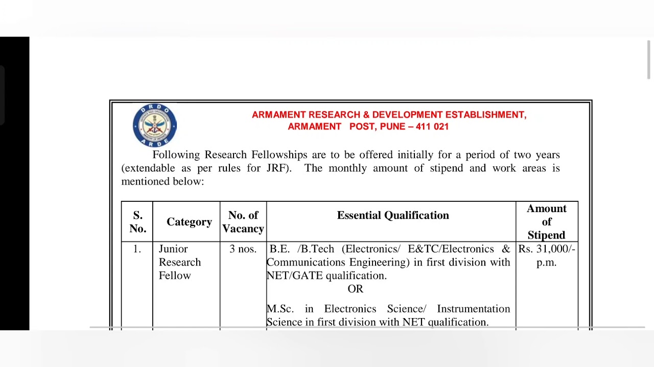 DRDO - ARDE RECRUITMENT 2021 !! SALARY - 31,000 !! JRF